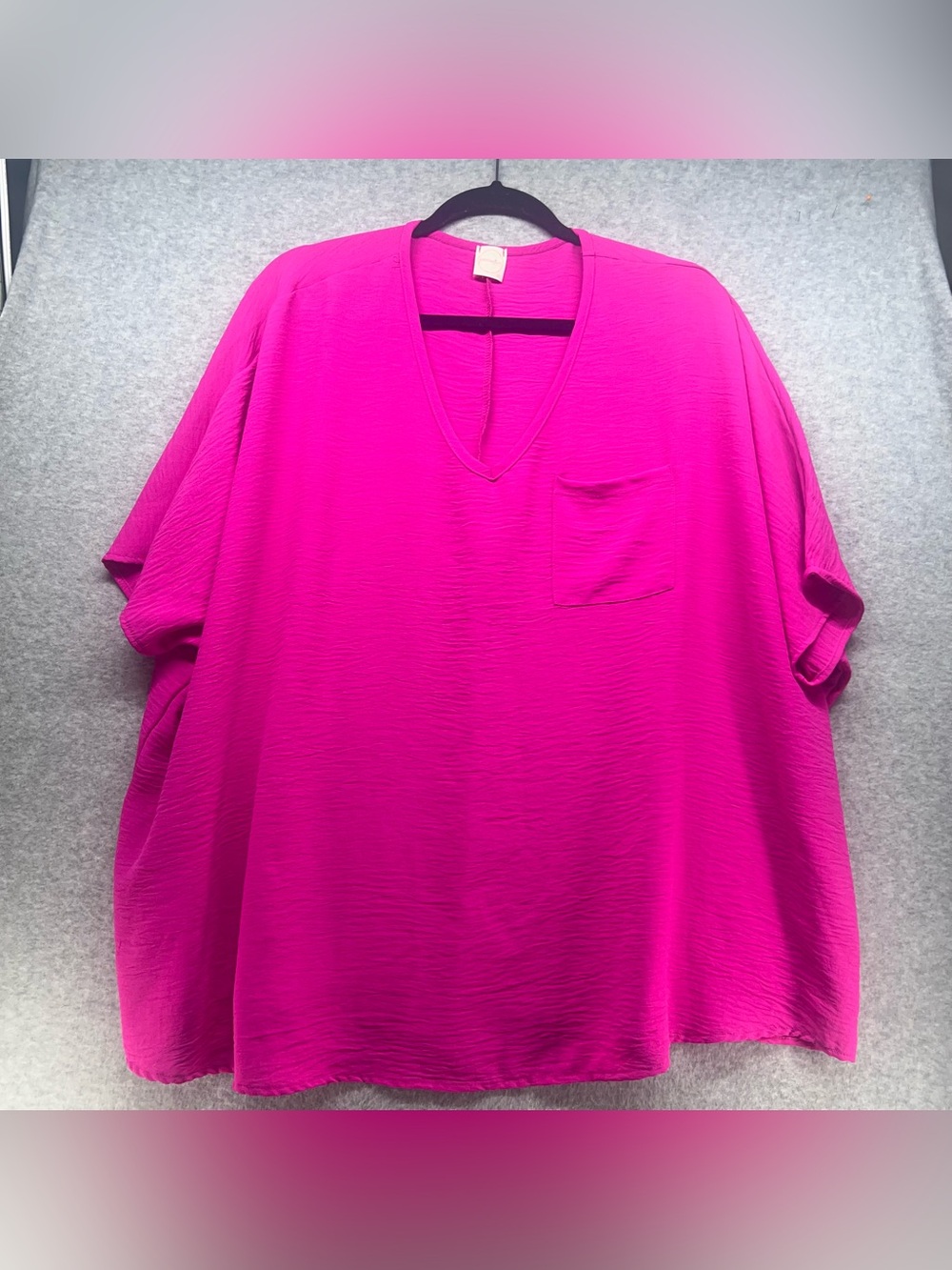 Bright Pink V-Neck Tunic with Chest Pocket - Women